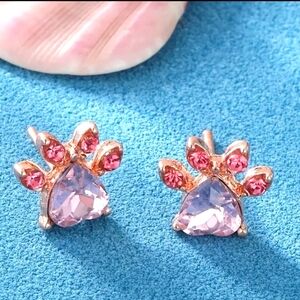 PAW Print Pink  Sparkle Gemstone Copper Post Earrings